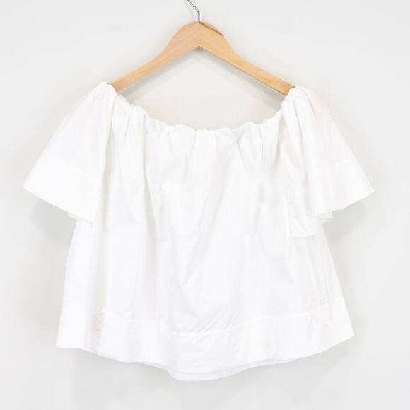 Vince Shoulder Play Poplin Cotton Cropped Babydoll Top White Size Small - Picture 2 of 7